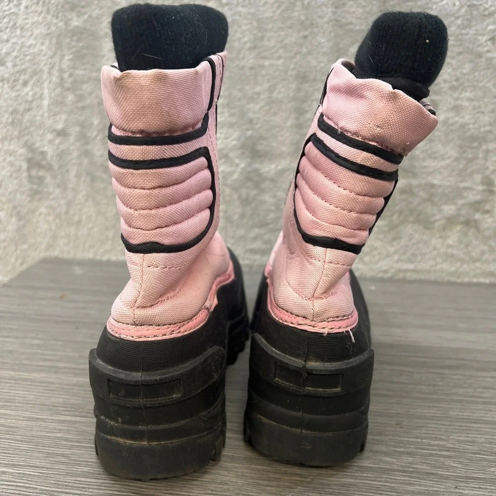 Itasca Kids Girls Pink Black Nylon Winter Snow Boots Size 6 Waterproof Front Zip